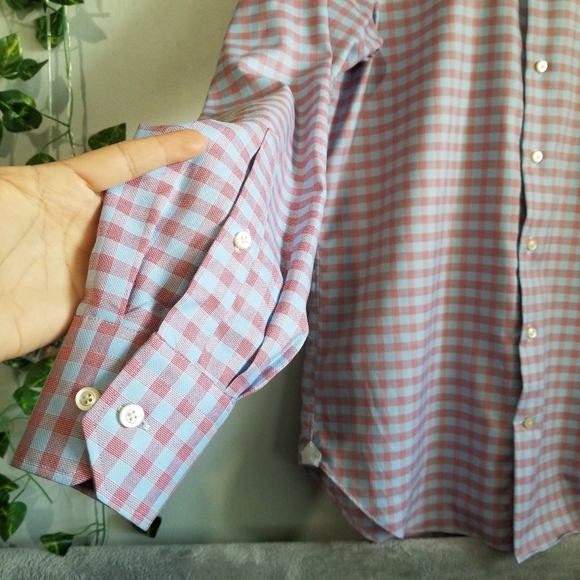 Emanuel Berg Modern Fit Checkered 15" Cotton SM Long Sleeve Shirt Button Up - Picture 7 of 14